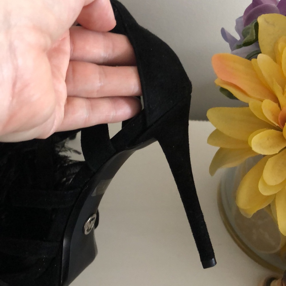 MICHAEL KORS Black Suede Feather Pom Pom Heels - Picture 15 of 15